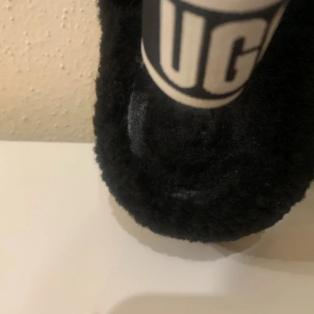 UGG Black Fuzz Platform Slide Sandals